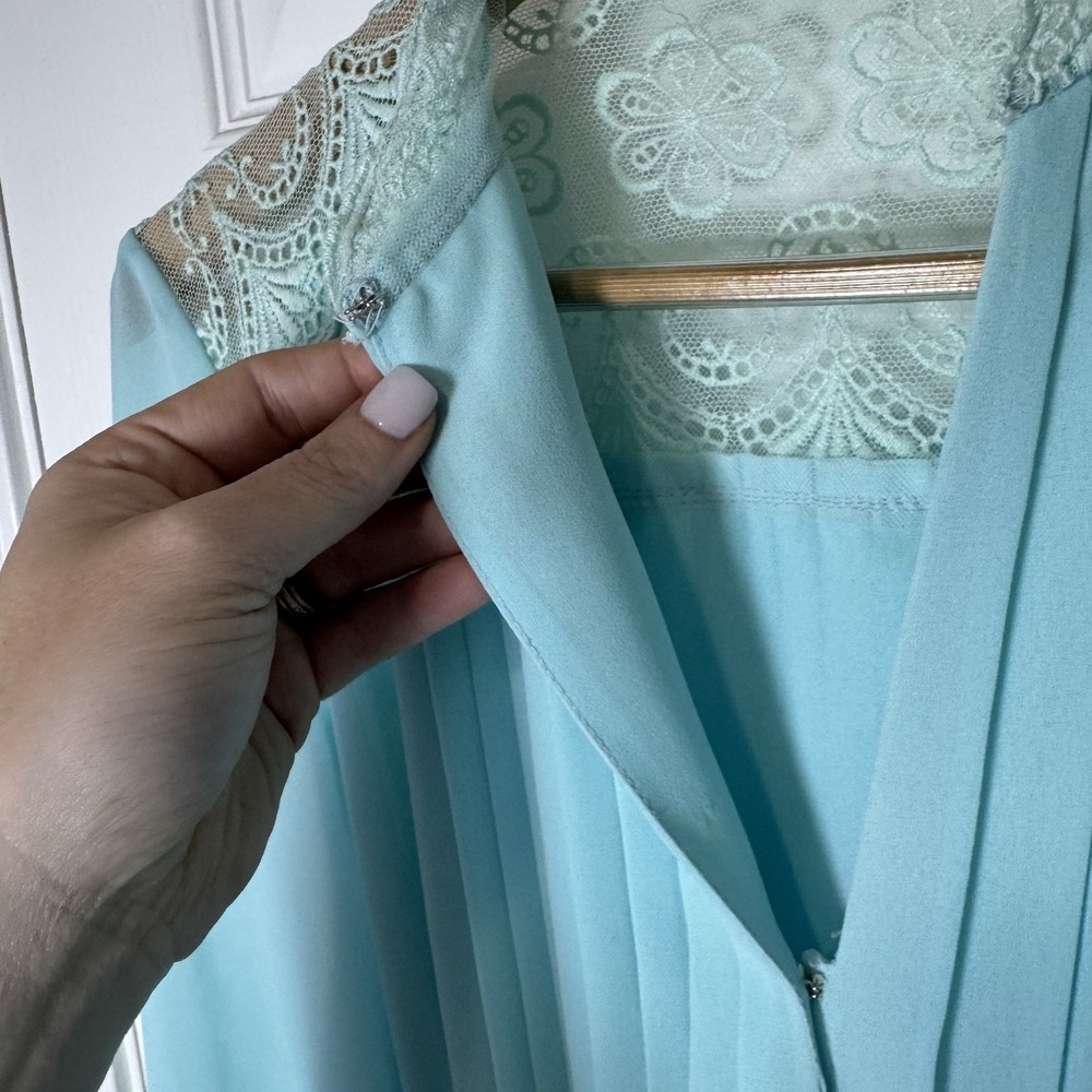 Vintage 70's Blue Maxi Dress Gown Chiffon Mock Neck Lace Evening Gatsby M/L - Picture 5 of 9